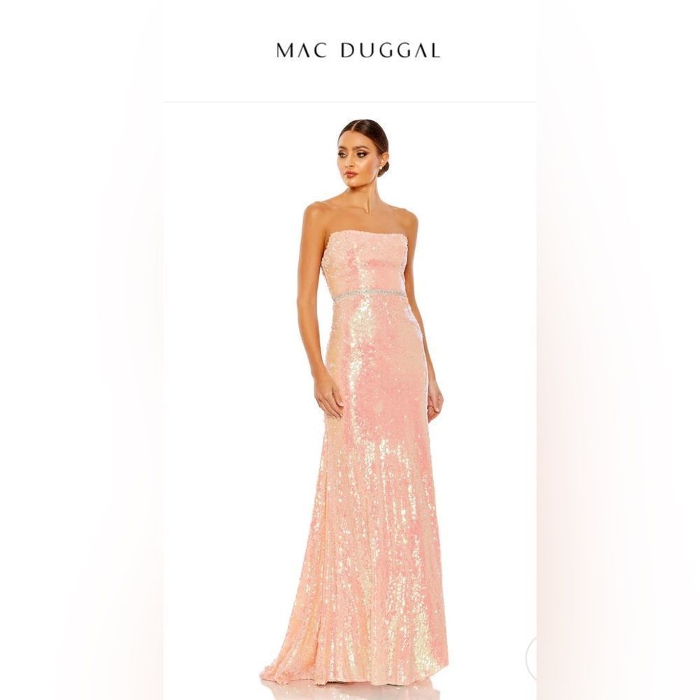 Ieena For MacDuggal Sequined Strapless Rhinestone Belt Gown